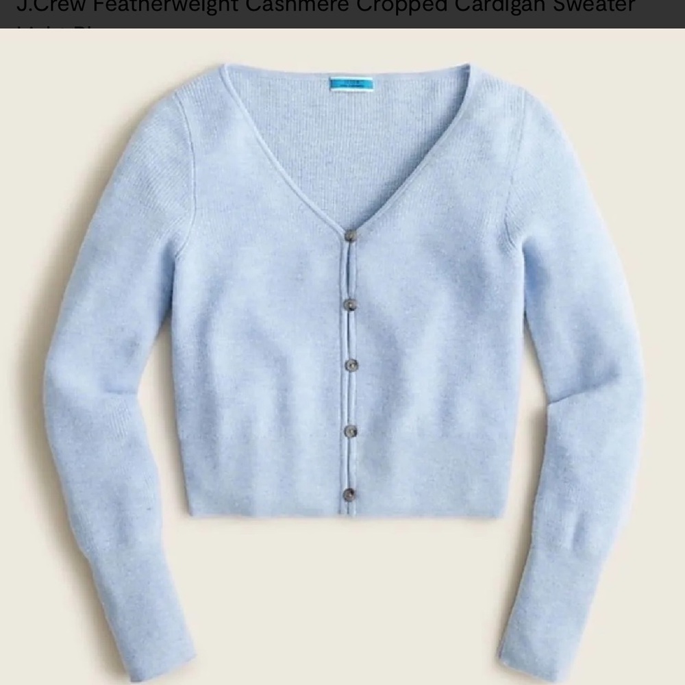 J. Crew Featherweight Cashmere Cropped Cardigan Sweater - Blue, medium